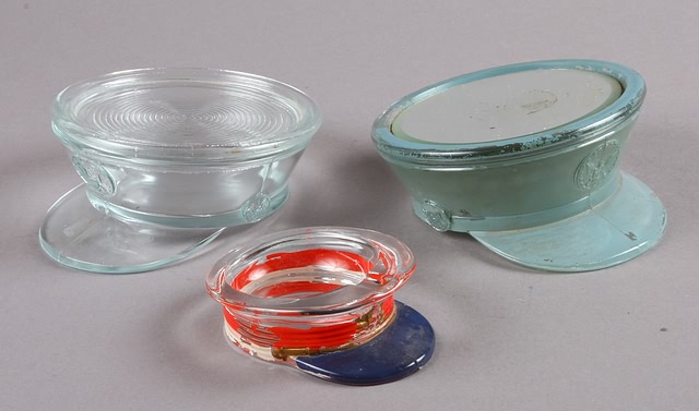 Appraisal: WWI Dress Cap Glass Powder Containers and glass dress cap