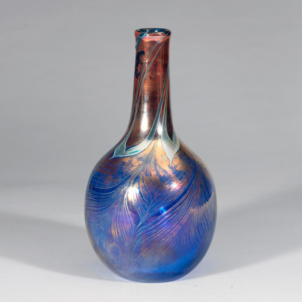 Appraisal: Robert Held American-Canadian b Peacock Feather Glass Vase engraved signature