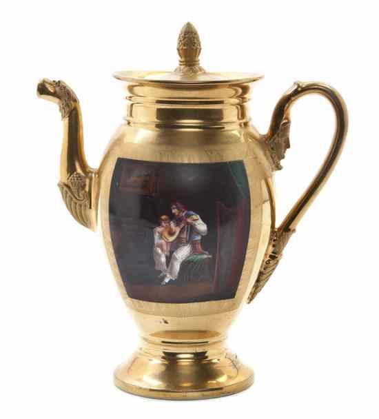 Appraisal: A Paris Porcelain Teapot having allover gilt finish decorated with