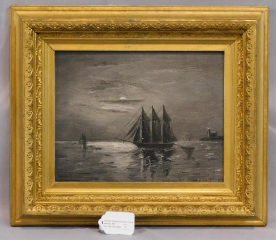 Appraisal: JOHN A CHASE - MASSACHUSETTS OIL ONboard nocturnal painting depicting