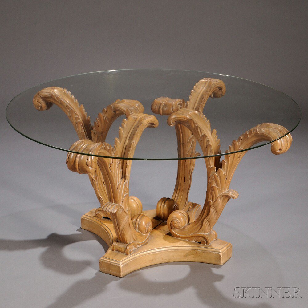 Appraisal: Carved Wood and Glass Center Table attributed to Grosfeld House