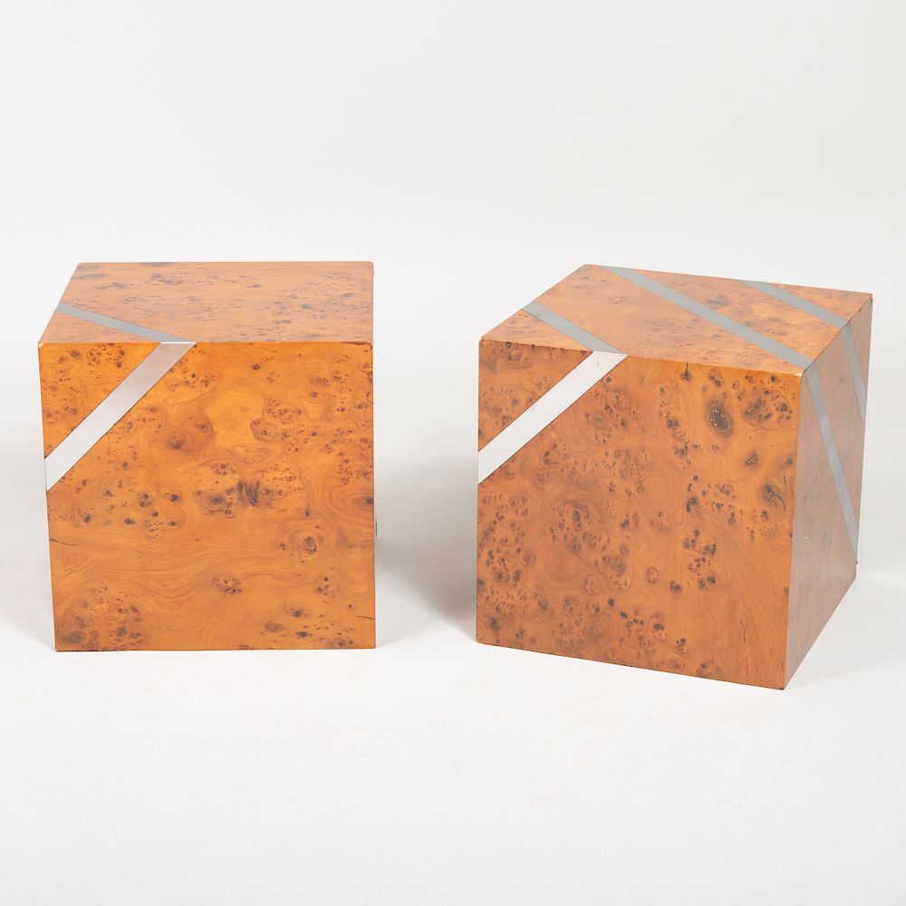 Appraisal: Pair of Modern Olivewood and Nickel Cubes x x in