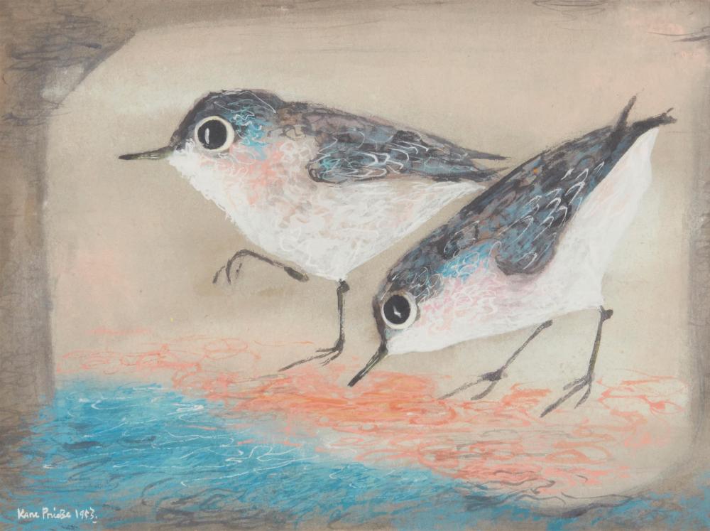 Appraisal: Karl Priebe - American Two birds Gouache watercolor and pastel