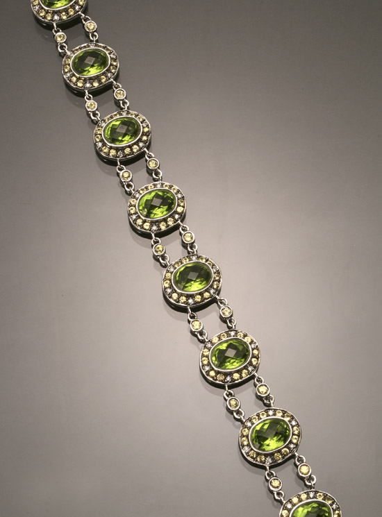 Appraisal: -Karat White-Gold Tsavorite Yellow Sapphire and Diamond Bracelet Set with