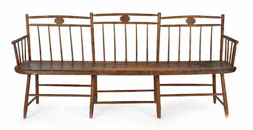 Appraisal: Delaware Valley stepped rodback Windsor settee with bamboo turnings h