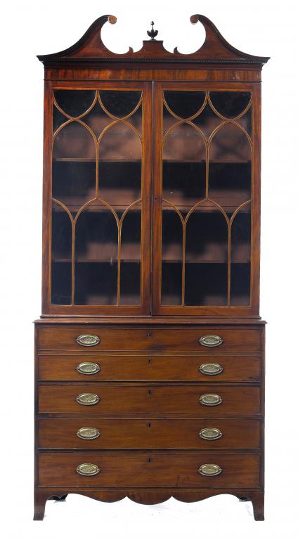 Appraisal: A GEORGE IV MAHOGANY SECRETAIRE BOOKCASE with swan neck pediment