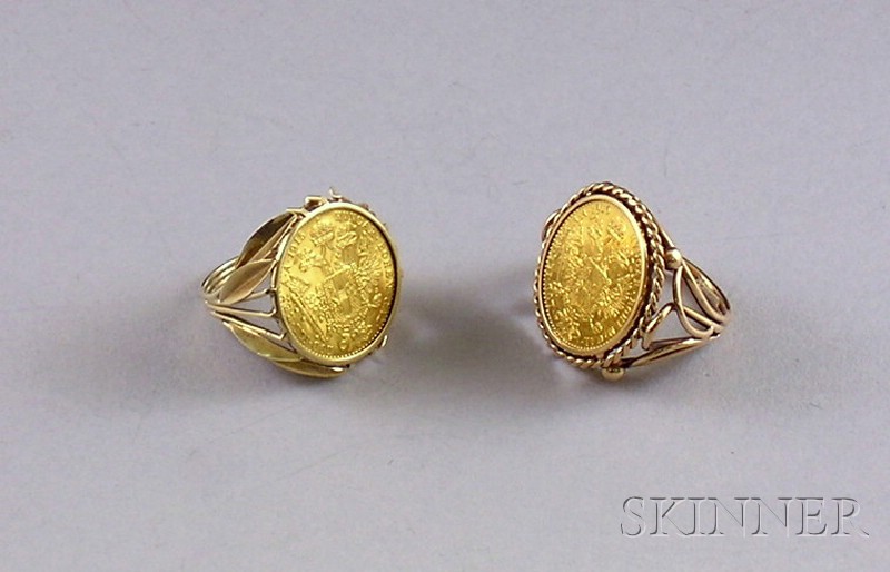 Appraisal: Two kt Gold and Coin Rings each set with a