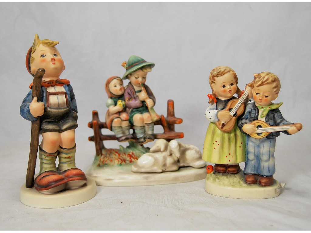 Appraisal: Three Hummell figure groups -'Happy Days' 'Little Hiker' and two