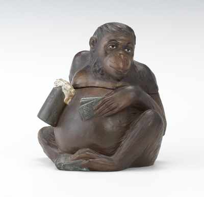 Appraisal: A Figural Naughty Monkey Tobacco Humidor Polychrome painted pottery tobacco