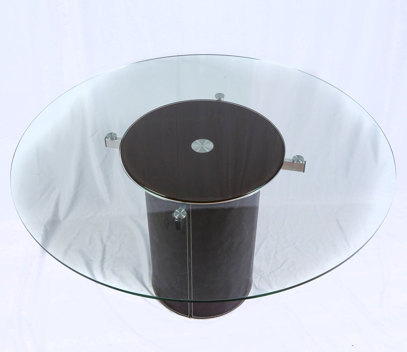 Appraisal: MODERN GLASS LEATHER TABLE Modern glass top table having a