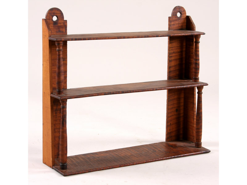 Appraisal: Tiger Maple Hanging Wall Shelf American th c three shelf