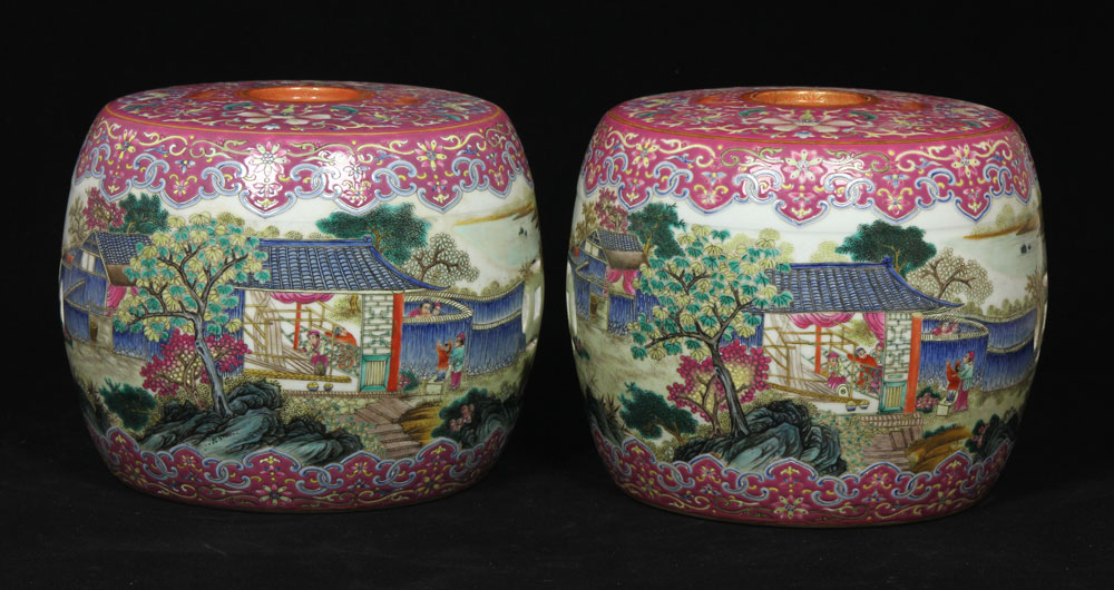 Appraisal: - Pr Chinese Late th C Famille Rose Stands Pair