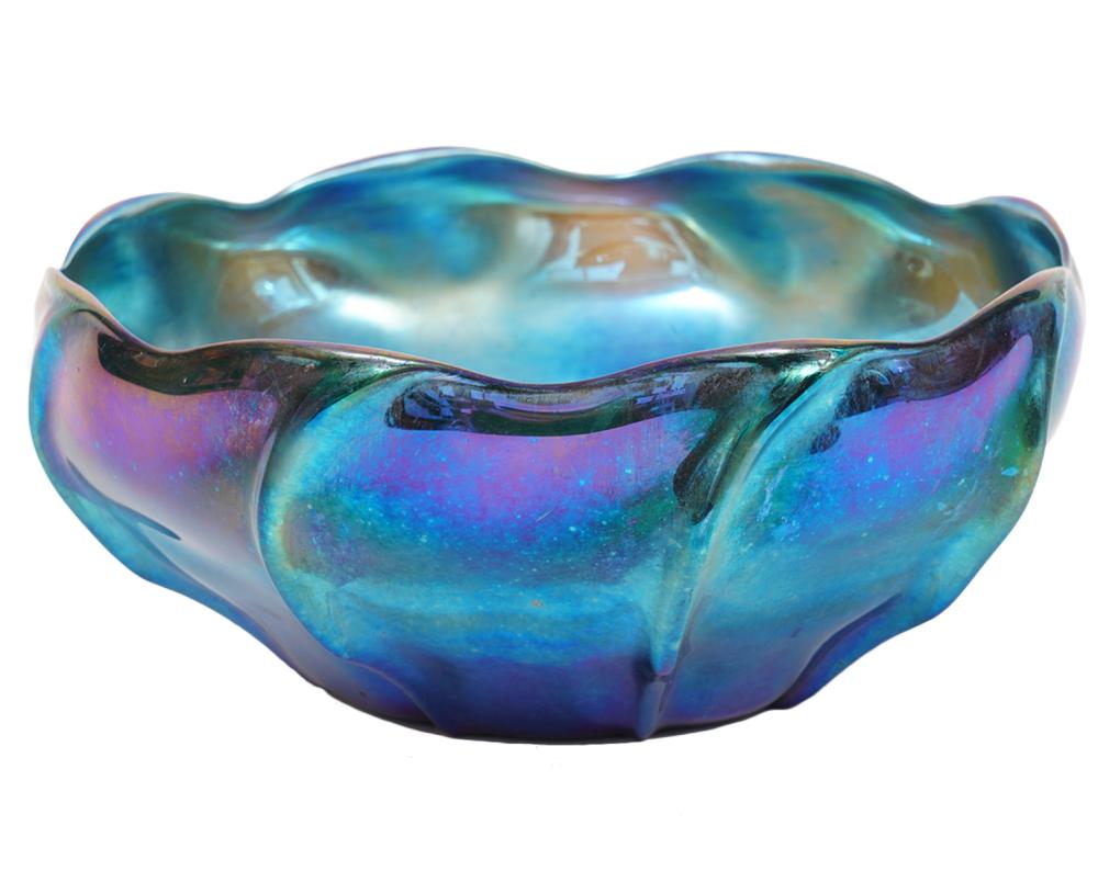 Appraisal: LOUIS COMFORT TIFFANY BLUE FAVRILE GLASS BOWLLouis Comfort Tiffany L