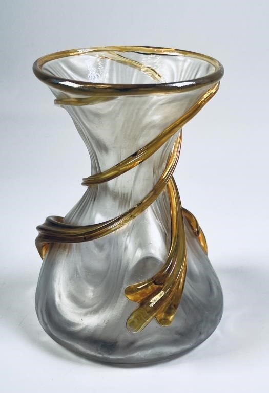 Appraisal: Art glass vase with applied gold spiral decoration approximately inches