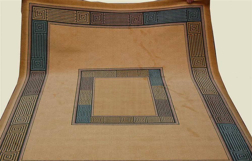 Appraisal: CONTEMPORARY NYLON RUG having a Greek key design an ivory