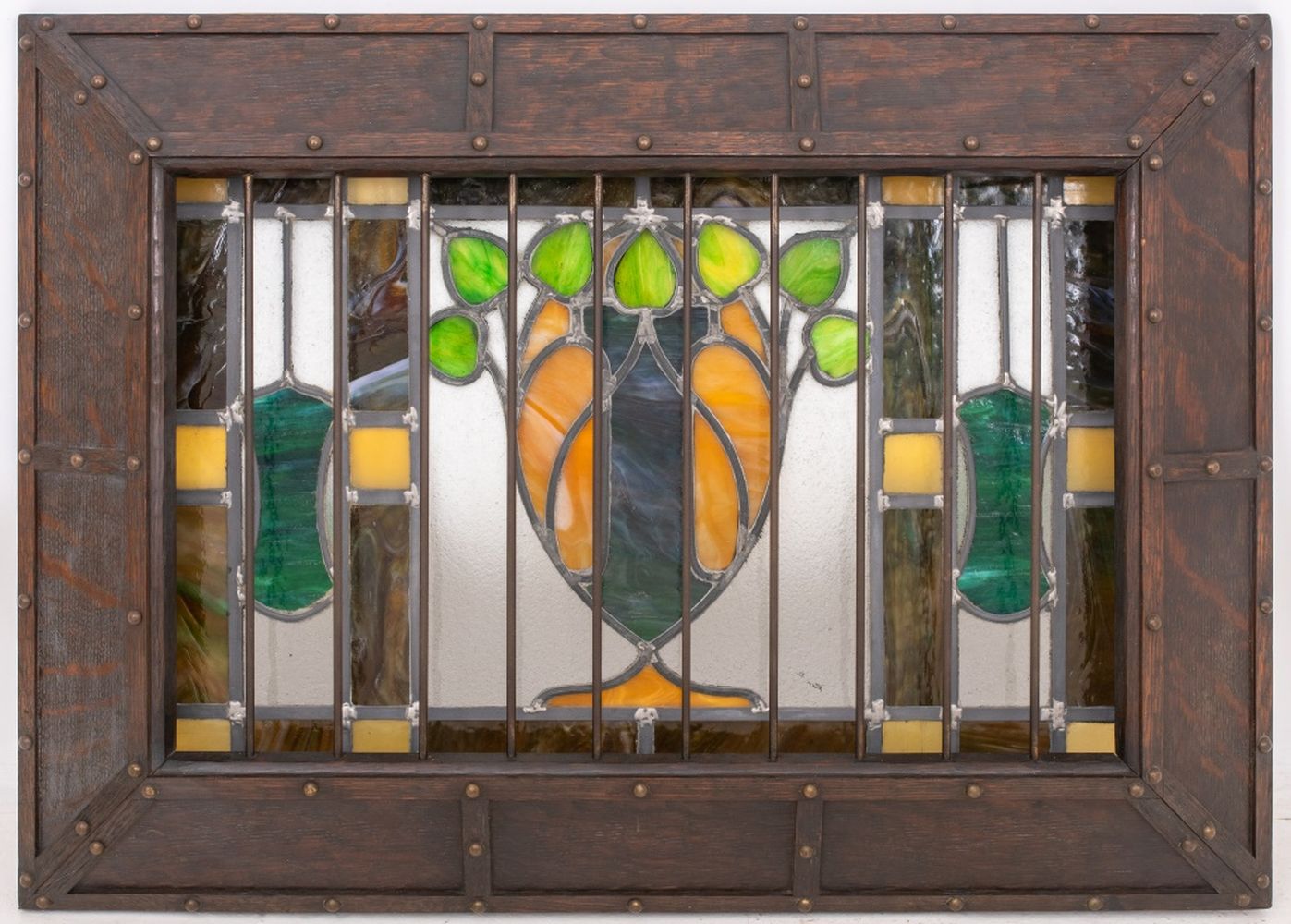 Appraisal: AMERICAN STAINED GLASS IN FRAME American stained glass with floral