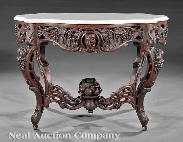 Appraisal: An Important American Rococo Carved and Laminated Rosewood Center Table