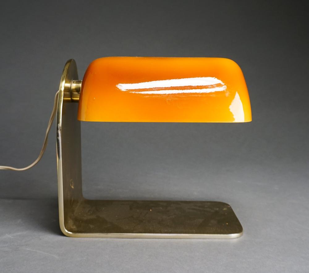 Appraisal: ORANGE GLASS AND BRASS OVERHANG DESK READING LAMP H IN