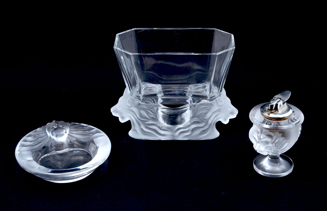 Appraisal: LALIQUE CRYSTAL LION MOTIF ITEMS pieces total to include Venise