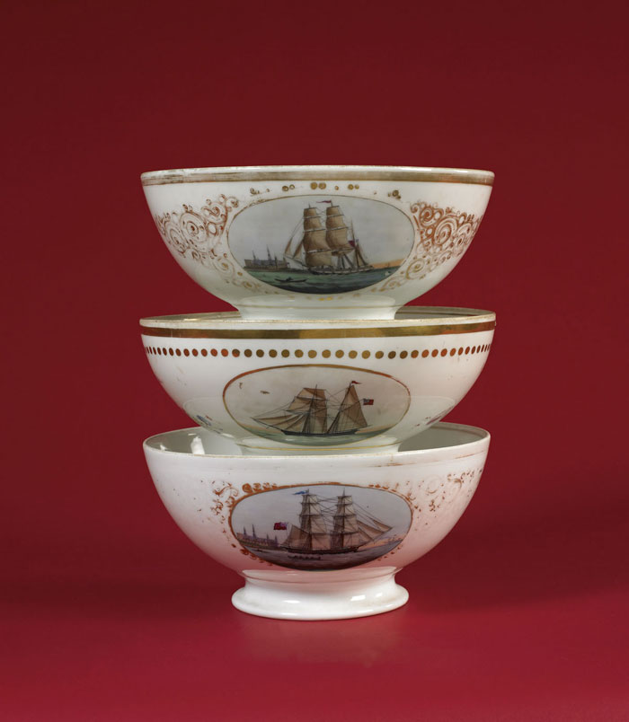 Appraisal: PUNCH BOWL WITH ENGLISH SHIP The footed bowl with an