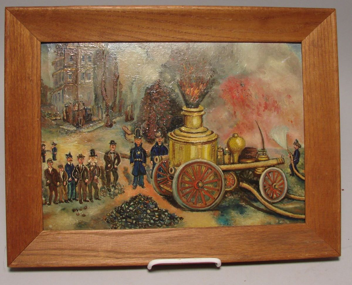 Appraisal: MORRIS SADOFFThe Great Fire of Boston depicting firemen policemen and