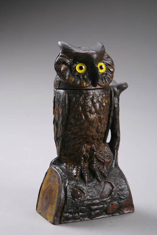 Appraisal: OWL TURNS HEAD MECHANICAL BANK American late th century cast