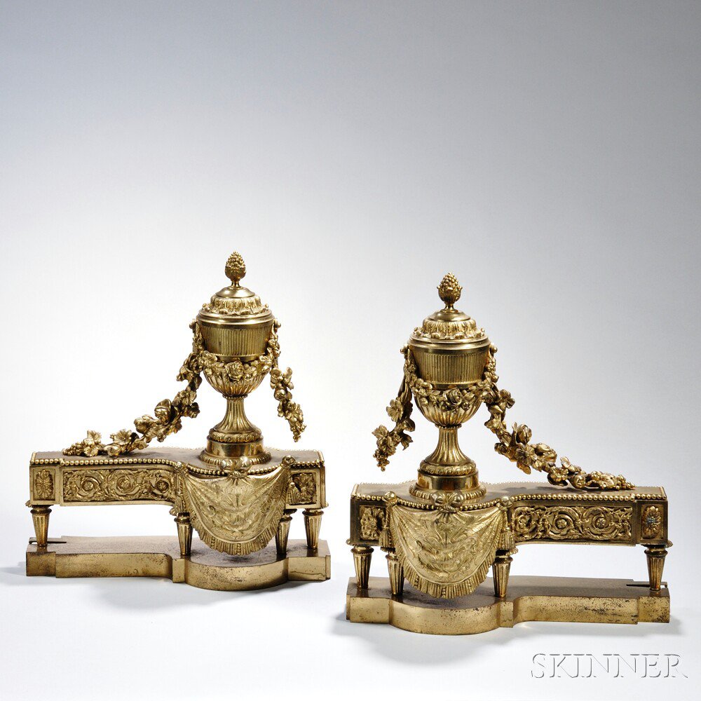 Appraisal: Pair of Louis XVI-style Bronze Chenet France th century each