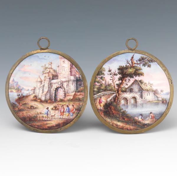 Appraisal: French Two Antique Enamel on Copper Miniatures ca th Early