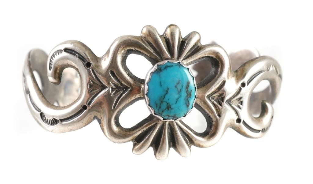 Appraisal: Sterling silver and turquoise bracelet signed AJW for Arthur Williams