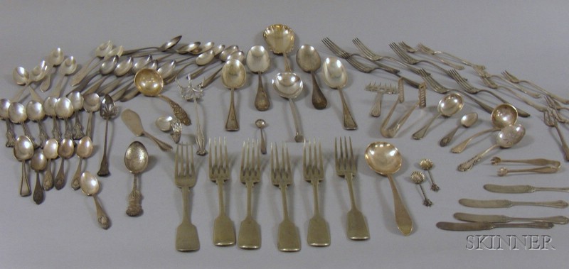 Appraisal: Large Group of Sterling and Silver Plated Flatware including bread