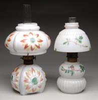 Appraisal: TWO WMG MINI LAMPS S - White milk glass with