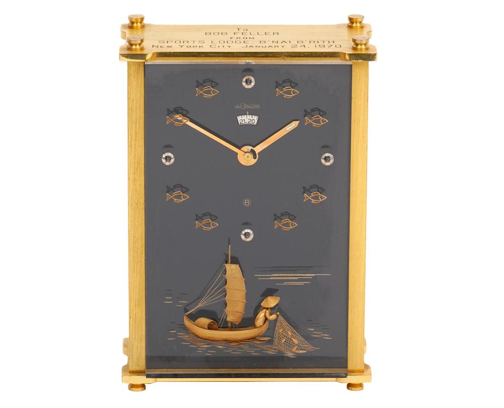 Appraisal: BOB FELLER LECOULTRE BRASS CHINOISERIE DESK CLOCKBob Feller American -