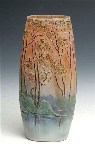 Appraisal: A LEGRAS FRENCH CAMEO AND ENAMEL GLASS LANDSCAPE VASE signed