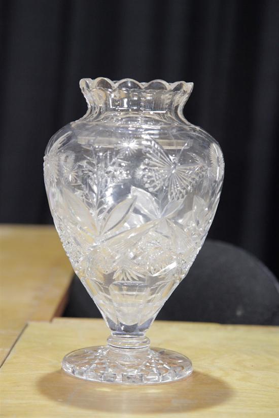 Appraisal: CUT GLASS VASE Shouldered form with a flared and scalloped