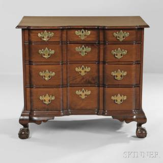 Appraisal: Carved Mahogany Block-front Chest of Drawers Massachusetts c - the