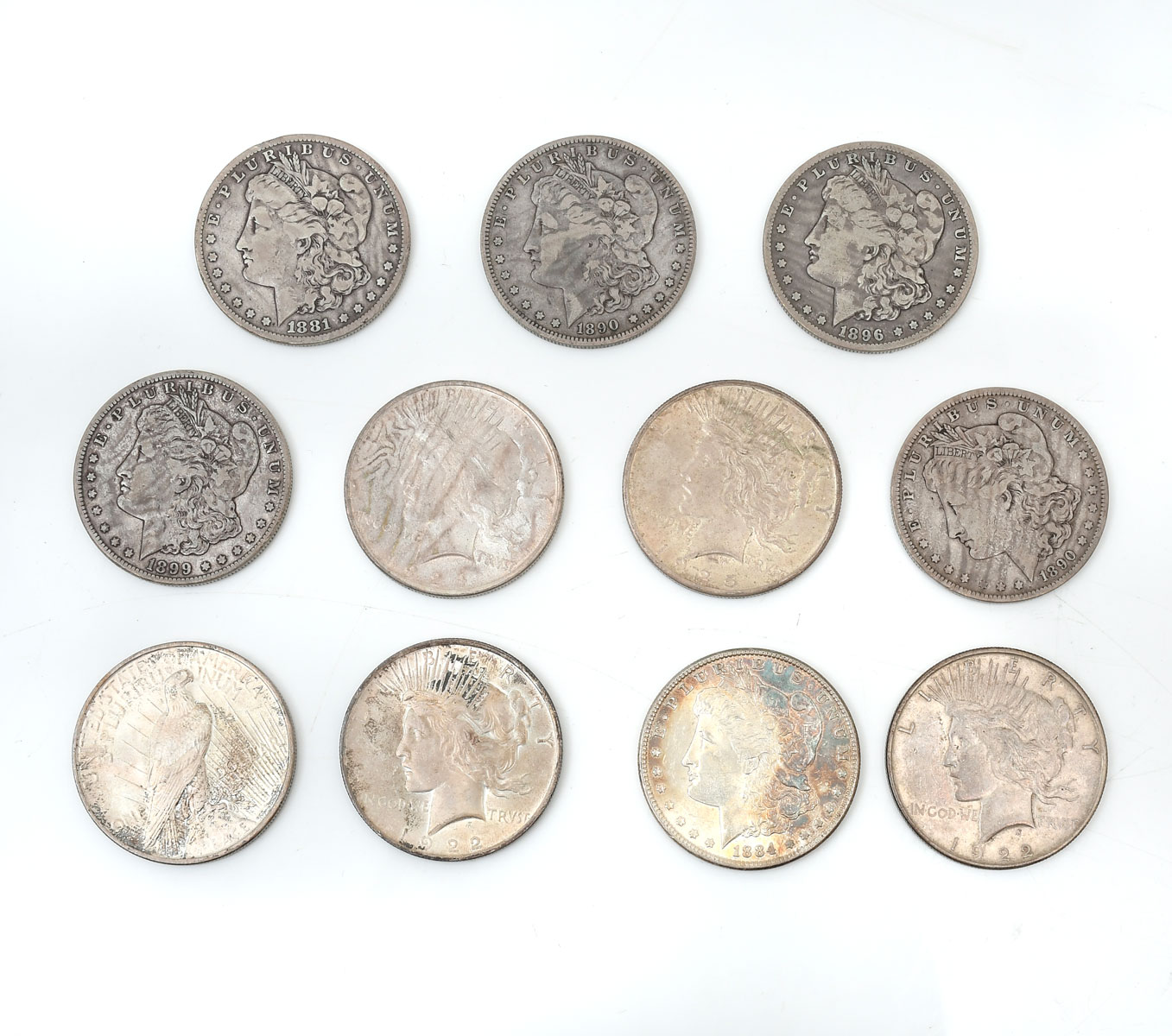 Appraisal: PIECE MORGAN AND PEACE SILVER DOLLARS Mixed years All ungraded