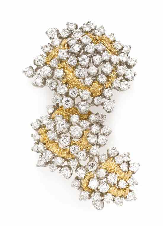 Appraisal: A Platinum Karat Gold and Diamond Cluster Brooch in white