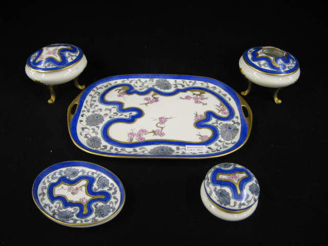 Appraisal: Handpainted Porcelain Dresser Set floral with gold trim dated Arts