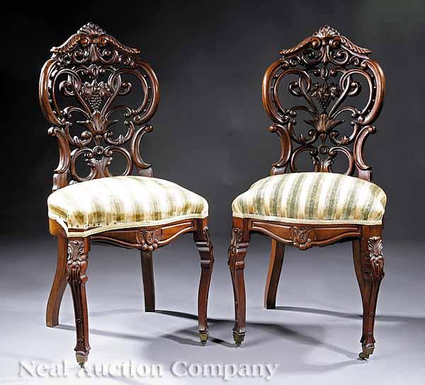 Appraisal: A Pair of American Rococo Carved and Laminated Rosewood Side