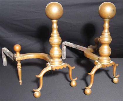 Appraisal: Pair of brass ball top andirons H in