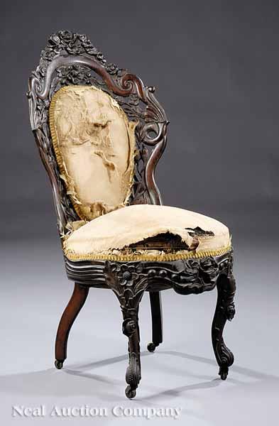 Appraisal: An American Rococo Carved and Laminated Rosewood Side Chair mid-