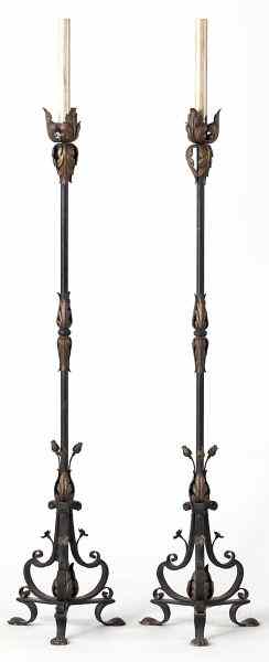 Appraisal: Pair of Early th century Torchierescandlestick form with a large