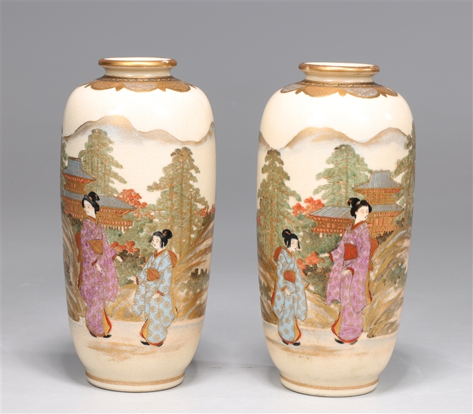 Appraisal: Pair Japanese Satsuma vases probably late Meiji or Showa period