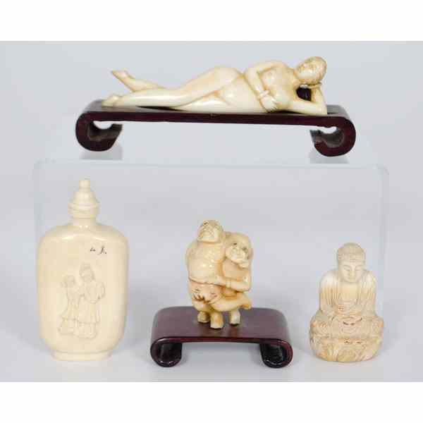 Appraisal: Fine Group of Chinese Ivory Carvings Ivory including four carvings