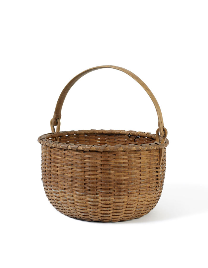 Appraisal: NEW ENGLAND WOVEN SPLINT BASKET WITH SWING HANDLE SECURED BY