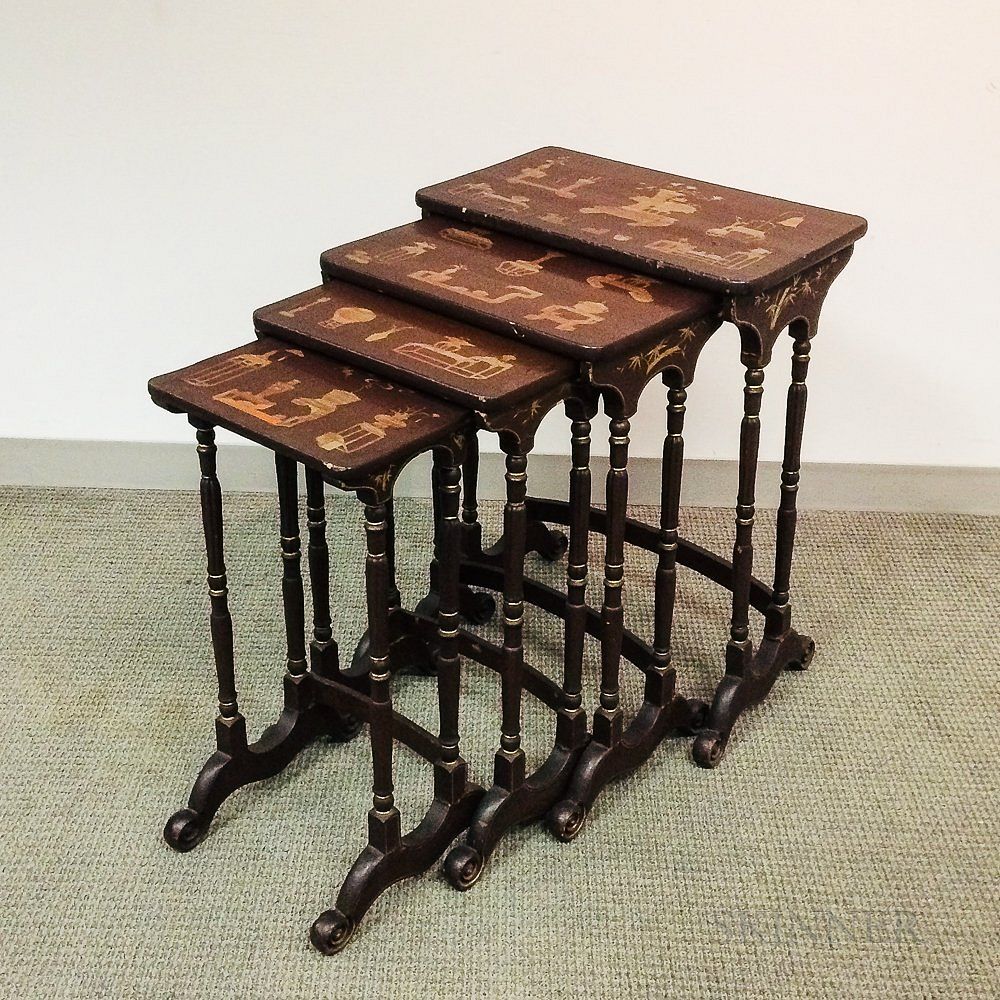 Appraisal: Set of Four Chinese Export Lacquered Nesting Tables Set of