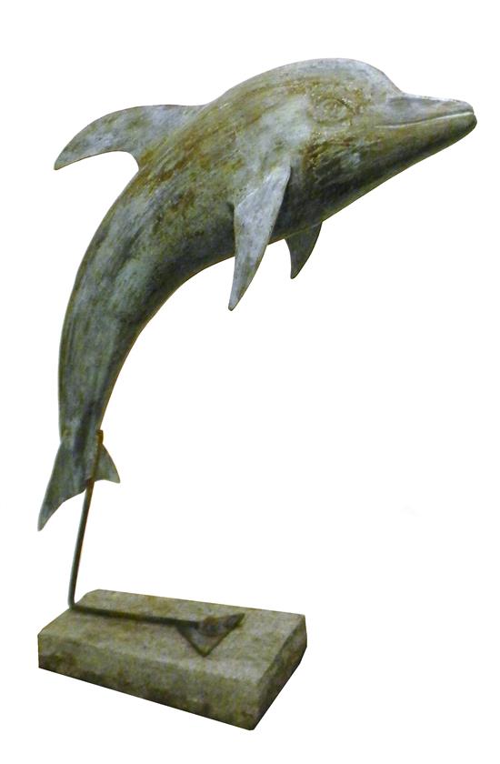 Appraisal: Dolphin form garden sculpture th st C hollow metal figure