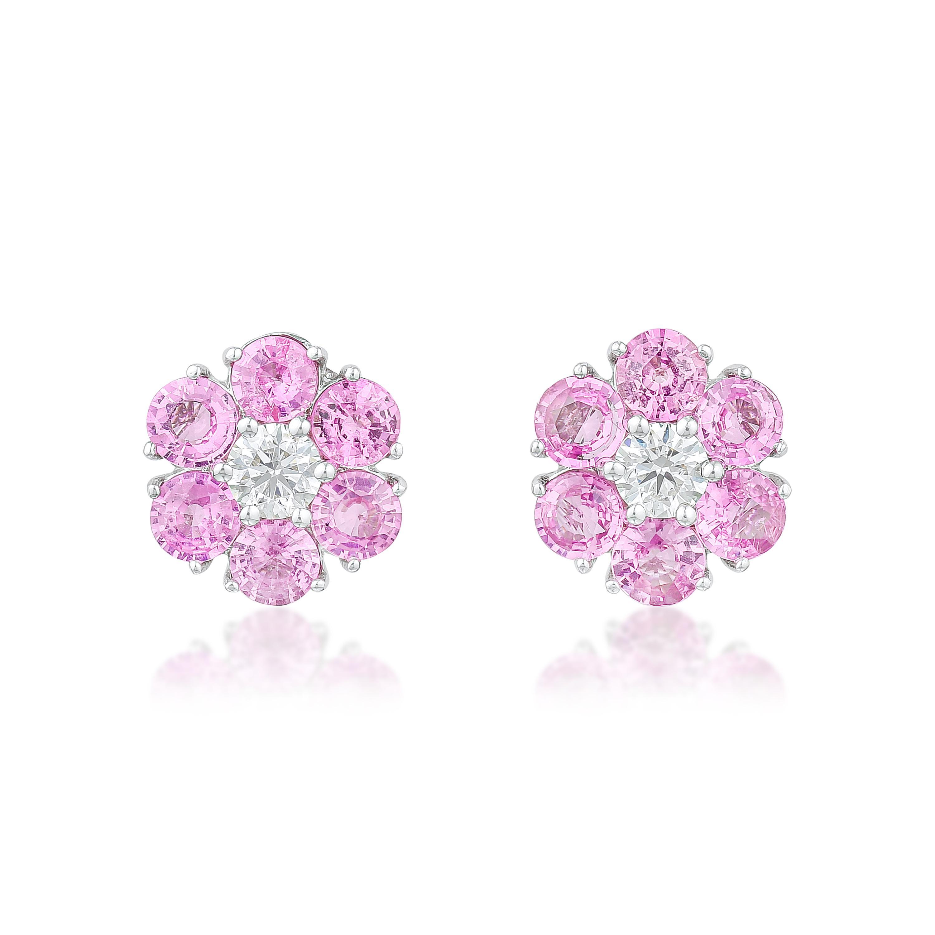 Appraisal: PINK SAPPHIRE AND DIAMOND FLOWER STUD EARRINGS METAL K white