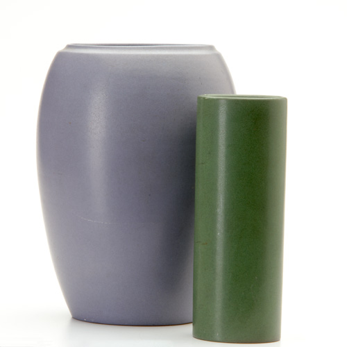 Appraisal: MARBLEHEAD Two vases one cylindrical in matte green hairline to