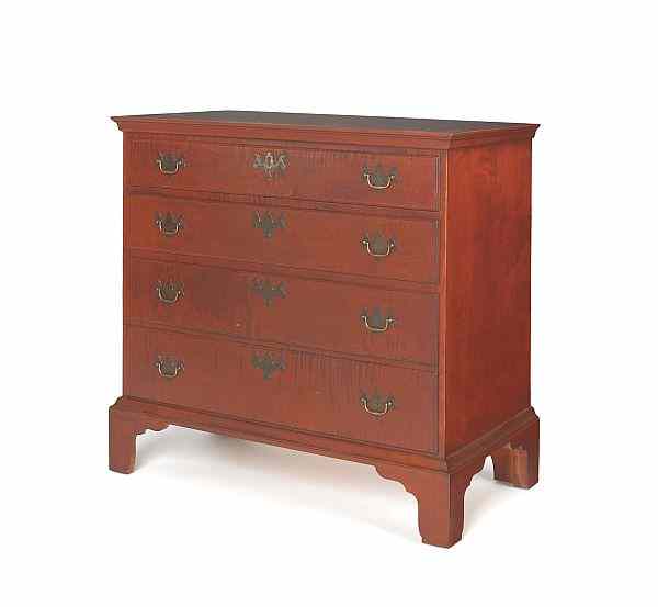 Appraisal: Eldred Wheeler Chippendale style curly maple chest of drawers h